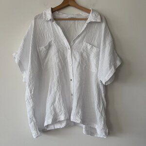 J Jill White Gauze Cotton Short Sleeve Top Women 3X Resort Coastal Minimalist